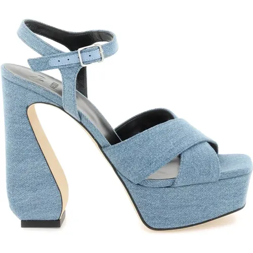 Denim Crossed Band Sandals with Satin-Covered Heel , female, Sizes: 6 UK - Sergio Rossi - Modalova