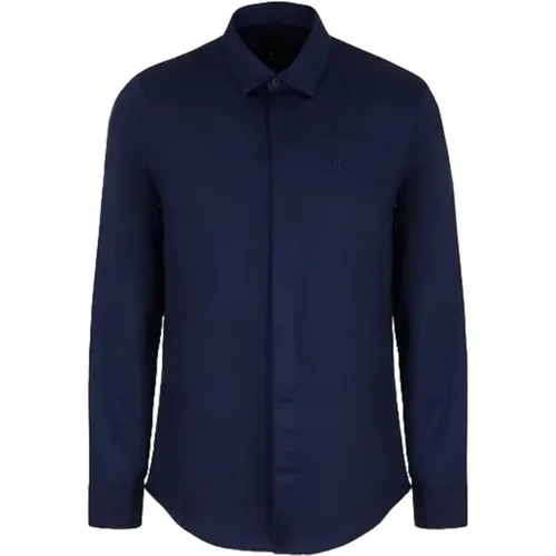 Blaues Baumwolllogo-Shirt Langarm , Herren, Größe: L - Armani Exchange - Modalova