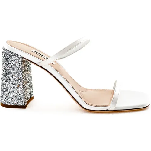 Crystal Heel Sandal in Silk Blend , female, Sizes: 3 UK, 6 UK, 7 UK - Miu Miu - Modalova