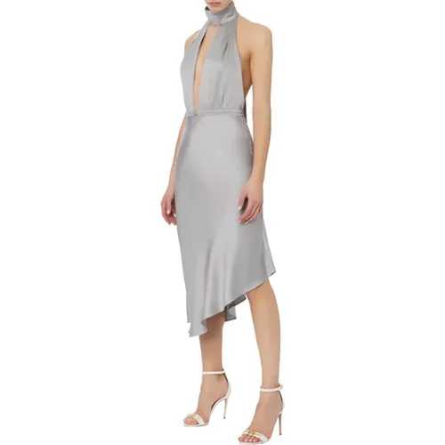 Party Dresses,Graues Asymmetrisches Satin Midi Kleid - Elisabetta Franchi - Modalova