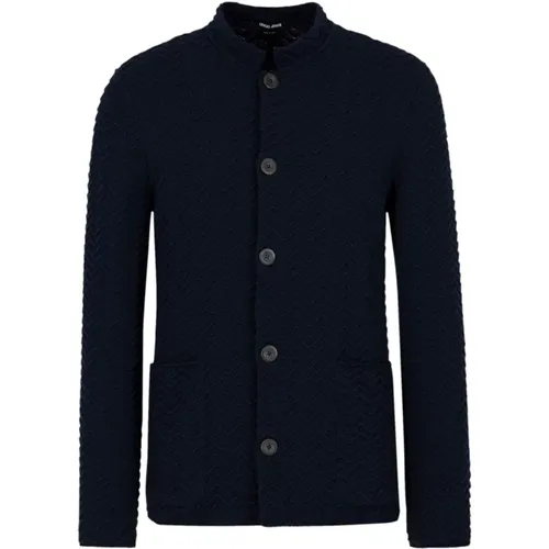 Wool Blend Embroidered Jacket , male, Sizes: L, XL, 2XL - Giorgio Armani - Modalova