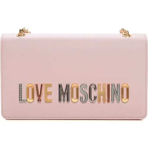 Golden Chain Shoulder Bag with Logo , female, Sizes: ONE SIZE - Love Moschino - Modalova