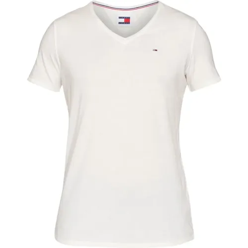 Basic V-Ausschnitt T-Shirt - Weiß , Herren, Größe: XS - Tommy Jeans - Modalova