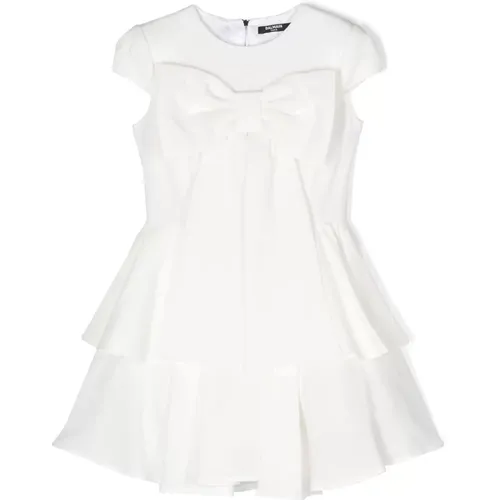 Weißes Geknittertes Kleid Schichtdesign - Balmain - Modalova