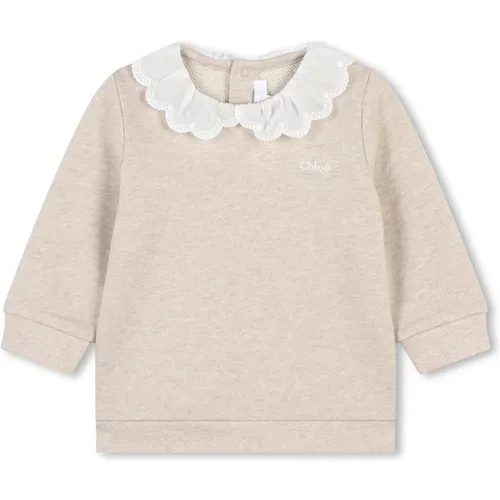 Brauner Pullover mit Wellenkragen,Bestickter Beiger Pullover mit Druckknöpfen - Chloé - Modalova