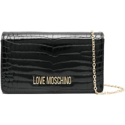 Schwarze Krokodileffekt Kettenschultertasche - Love Moschino - Modalova