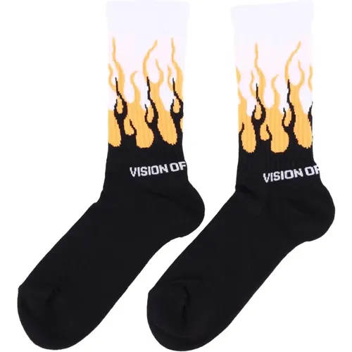 Fluo Orange Flammen Bestickte Socken - VISION OF SUPER - Modalova