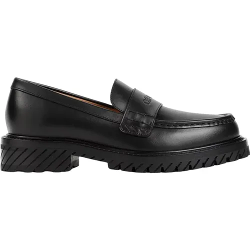 Schwarze Leder Loafer Schuhe , Damen, Größe: 39 EU - Off White - Modalova