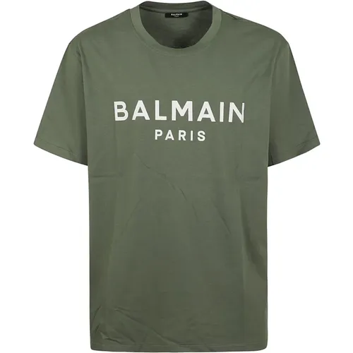 Bedrucktes Rundhals-T-Shirt - Regular Fit , Herren, Größe: 2XL - Balmain - Modalova