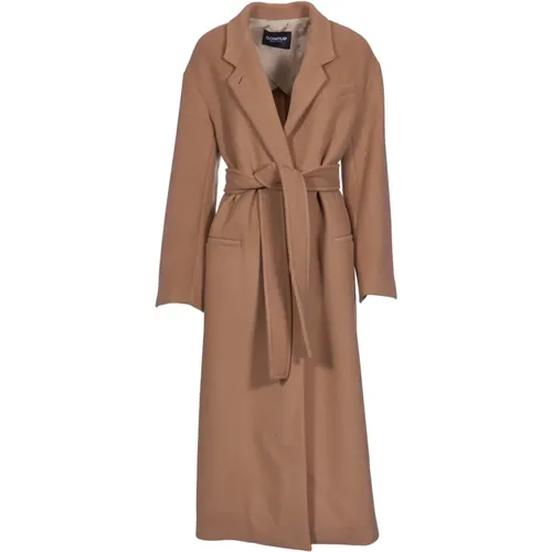 Camel Single-Breasted Coat with Belt , female, Sizes: XS, M - Dondup - Modalova