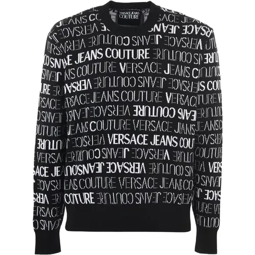 Schwarzer und weißer Baumwoll-Logopullover , Herren, Größe: XL - Versace Jeans Couture - Modalova