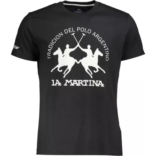 Schwarzes Baumwoll-T-Shirt, Kurze Ärmel, Regular Fit - LA MARTINA - Modalova