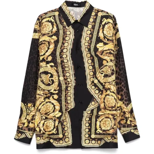 Goldenes Barocco Print Seidenhemd - Versace - Modalova