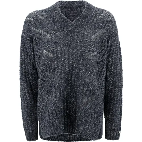 Blauer Alpaka Pullover V-Ausschnitt Gestrickt , Damen, Größe: XS - Herno - Modalova