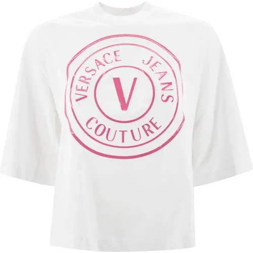 Glitter Logo Print T-shirts and Polos , female, Sizes: M - Versace Jeans Couture - Modalova