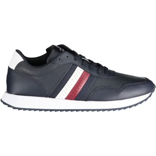 Blauer Polyester-Sneaker mit Kontrastdetails , Herren, Größe: 46 EU - Tommy Hilfiger - Modalova