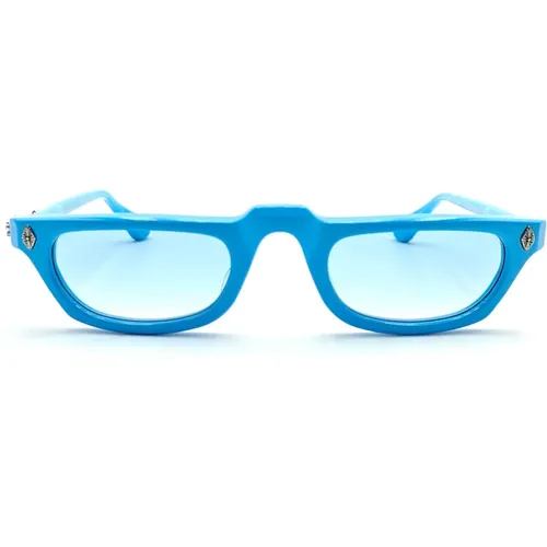Blaue Rechteckige Sonnenbrille mit Blumenkreuz-Emblem - Chrome Hearts - Modalova