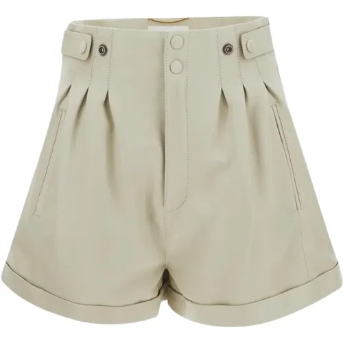 Cremefarbene Leder-Shorts mit Reißverschluss und Knöpfen - Saint Laurent - Modalova