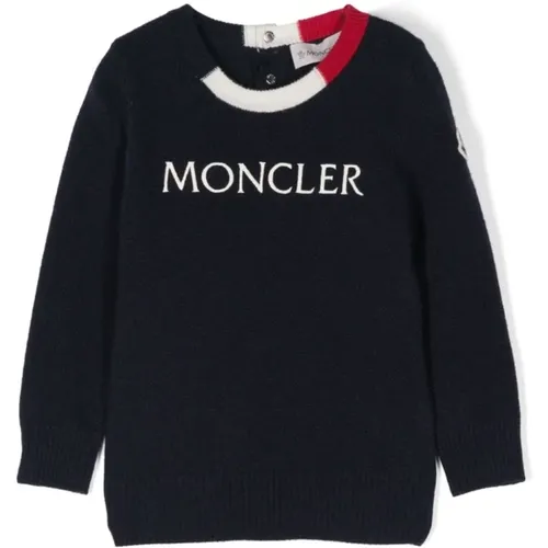 Blauer Woll-Kaschmir-Pullover Tricolour - Moncler - Modalova