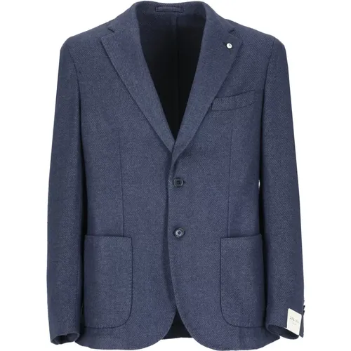 Blaue Wolljacke mit Revers , Herren, Größe: M - Lubiam - Modalova