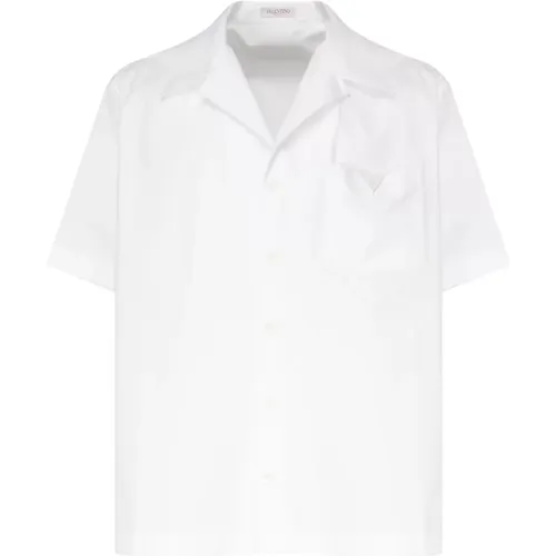 Weißes V-Logo Cuban Collar Hemd,Weiße Boxy Fit Hemden mit V-Detail,Tasche V-Detail Bowling Hemd,Weiße Baumwoll-Bowlinghemd - Valentino Garavani - Modalova