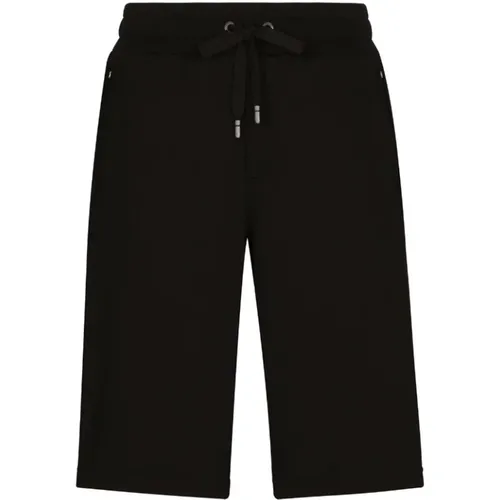 Schwarze Logo-Plaque Jersey Shorts - Dolce & Gabbana - Modalova