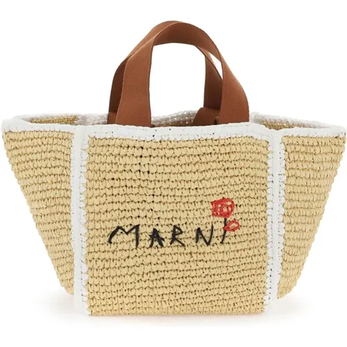 Macramé Knit Tote Bag with Embroidered Logo , unisex, Sizes: ONE SIZE - Marni - Modalova