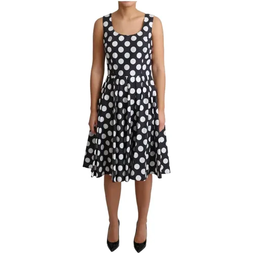 Blau-Weiße Polka Dot A-Linie Kleid , Damen, Größe: S - Dolce & Gabbana - Modalova