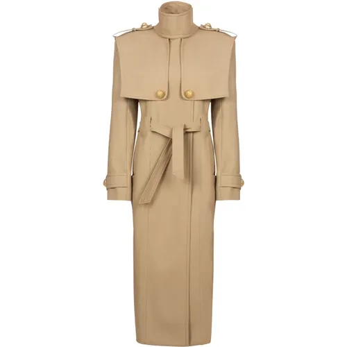 Trenchcoat mit Gürtel aus wasserabweisender Baumwolle - Balmain - Modalova