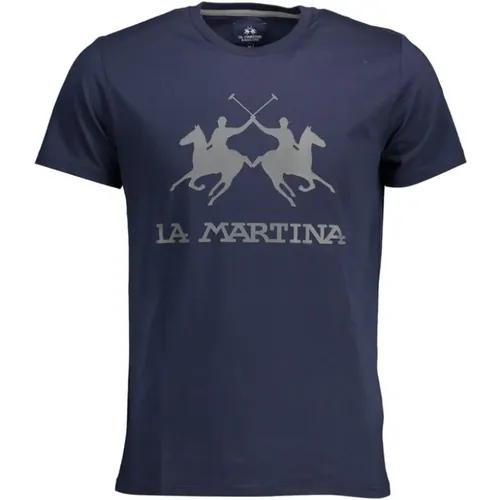 Blau Rundhals-Tee mit Emblem-Druck , Herren, Größe: XL - LA MARTINA - Modalova