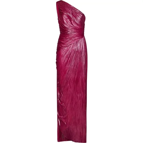 Strawberry Silk Maxi Dress with One-Shoulder and Side Slit , female, Sizes: 2XS - Maria Lucia Hohan - Modalova