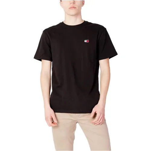 Organische Schwarze T-Shirt mit Rundhalsausschnitt , Herren, Größe: XS - Tommy Jeans - Modalova
