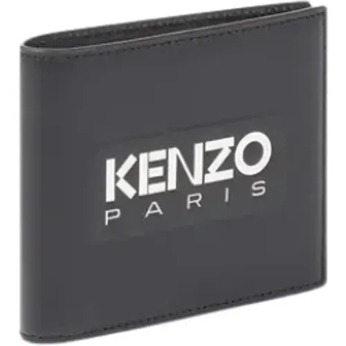 Schwarzes Lederportemonnaie mit Logo-Prägung - Kenzo - Modalova