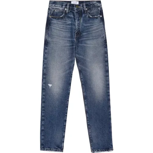 Slim Fit Jeans mit hoher Taille und Destroyed-Effekten , Damen, Größe: W28 - Frame - Modalova