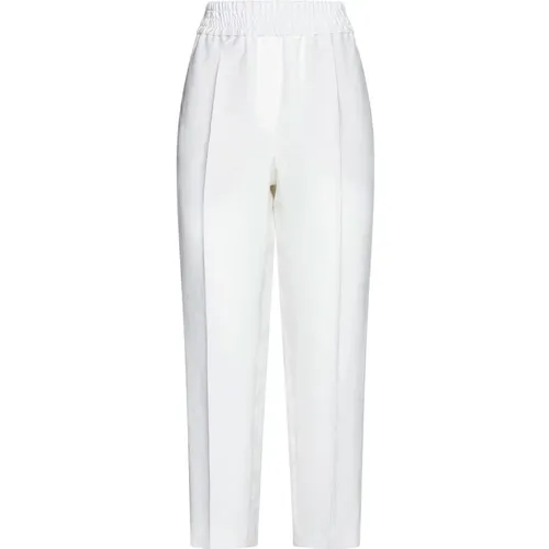 Natural Cropped Trousers White Blue , female, Sizes: L, S, M - BRUNELLO CUCINELLI - Modalova