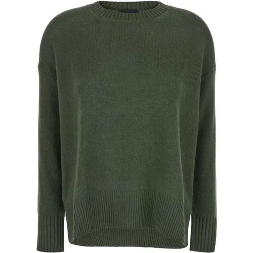 Dunkelgrüner Cashmere-Rundhalsausschnitt-Pullover , Damen, Größe: L - Plain Units - Modalova