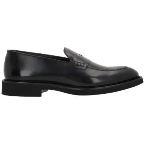 Schwarze Gebürstete Leder Penny Loafers , Herren, Größe: 42 1/2 EU - Doucal's - Modalova