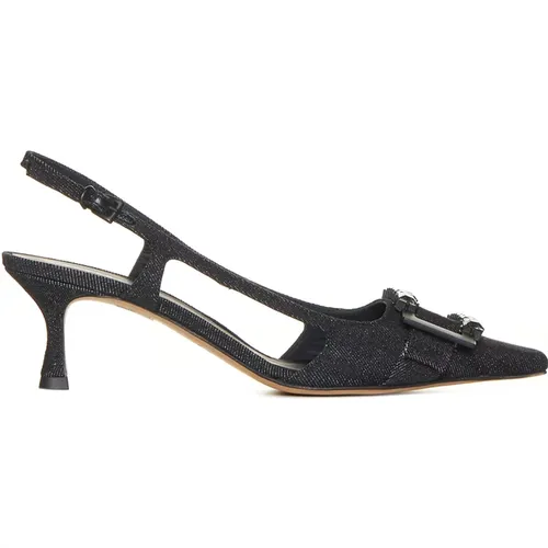 Schwarze Denim-Kristall-Schnalle Slingback-Absätze , Damen, Größe: 38 EU - Roberto Cavalli - Modalova