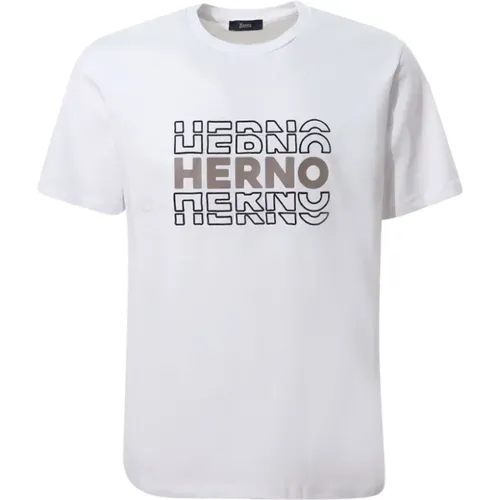 Weiße T-Shirt mit Buchstaben-Print - Herno - Modalova