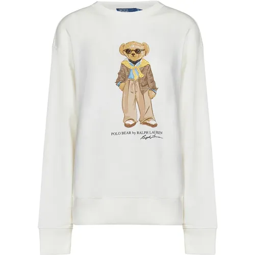 Nevis Cotton Blend Crewneck Sweatshirt with Polo Bear Graphic , female, Sizes: L - Ralph Lauren - Modalova