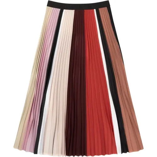 Pleated Skirt with Elastic Waistband and Smart Print , female, Sizes: L, XS, M - Munthe - Modalova