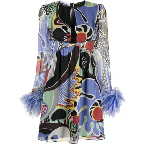 Short Day Dress with Feather Print , female, Sizes: XS - Moschino - Modalova