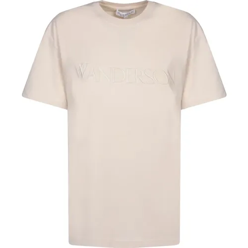 Baumwoll T-Shirt mit Rundhalsausschnitt und Logo , Damen, Größe: S - JW Anderson - Modalova