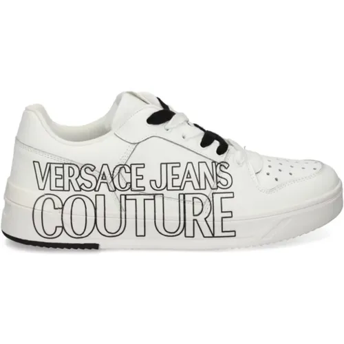 Weiße Ledersneakers mit Logo-Print , Herren, Größe: 42 EU - Versace Jeans Couture - Modalova