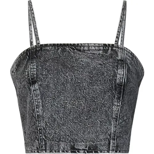 Grey Rhinestone Embellished Cropped Denim Top , female, Sizes: S - Rotate Birger Christensen - Modalova