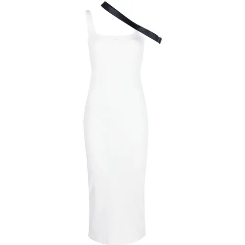 Weiße Midi-Kleid mit Trägerdetails , Damen, Größe: M - Courrèges - Modalova