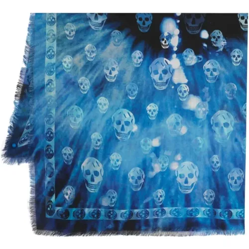 Blauer Schal mit Totenkopf-Print - alexander mcqueen - Modalova