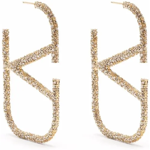 Gold-tone Logo Earrings with Swarovski Stones , female, Sizes: ONE SIZE - Valentino Garavani - Modalova