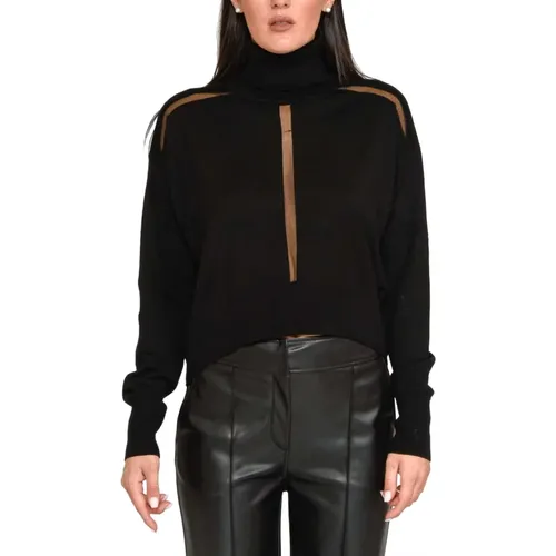 Schwarzer Pullover mit transparenten Nylon-Einsätzen , Damen, Größe: XS - PATRIZIA PEPE - Modalova