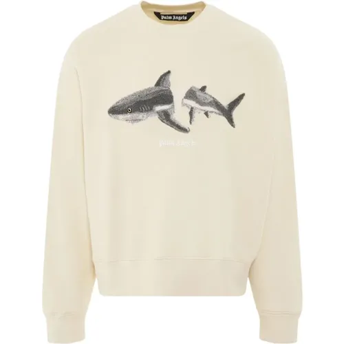 Broken Shark Logo Cream Sweater , male, Sizes: L, M, S - Palm Angels - Modalova